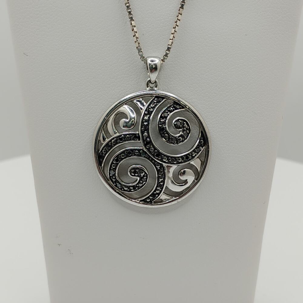 Designer AJ Black Spinel and Sterling Necklace on 20-in Box Chain